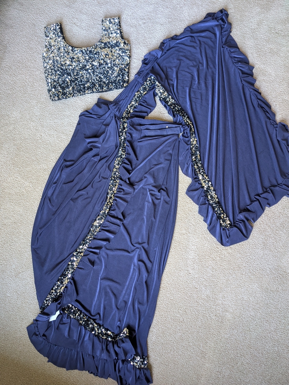 Navy Blue Embellished Ready-made Saree with Sequin Blouse